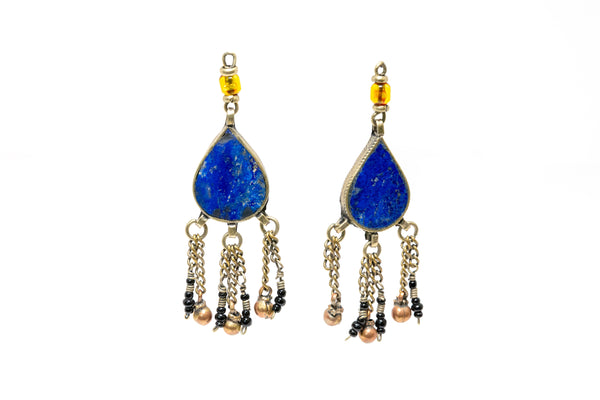 Blue Lapez Stone Drop Earrings - South Asian Jewelry & Unique Home Decor