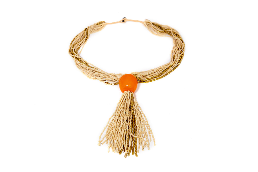 Cream and Orange Beaded Necklace - South Asian Fashion & Unique