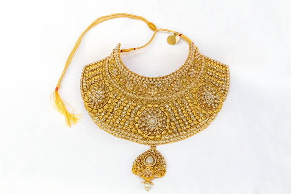 Hand Made Carved Brass Choker- Necklace With Pearls- Trendz & Traditionz Boutique