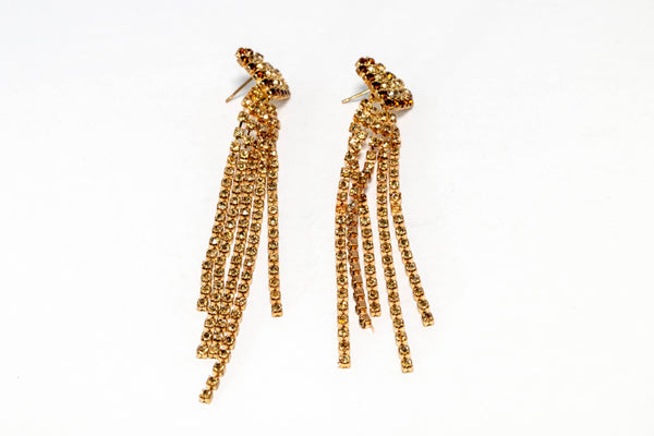 Gold and Brown Dangling Diamante Earrings - Trendz & Traditionz Boutique 